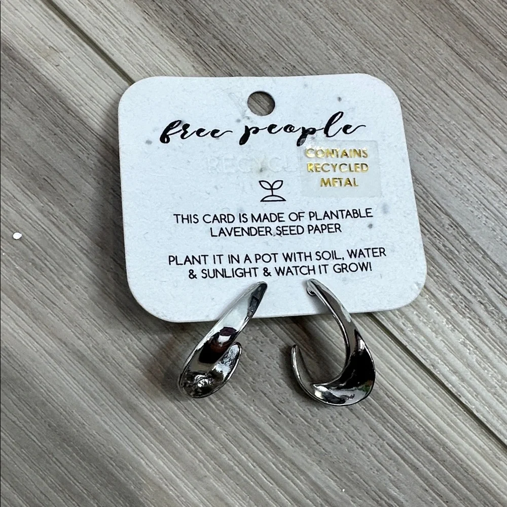 Free people semi hoop faceted earrings silver tone